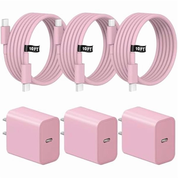 Chenchen iPhone Charger Fast Charging 10FT iPhones 17 16 15 Charger 3 Pack Type C Chargers USB C Charger Compatible with iPhone Air 17/17 Plus/17 Pro/17 Pro Max/16/16 Plus/16 Pro/16 Pro Max (Pink)