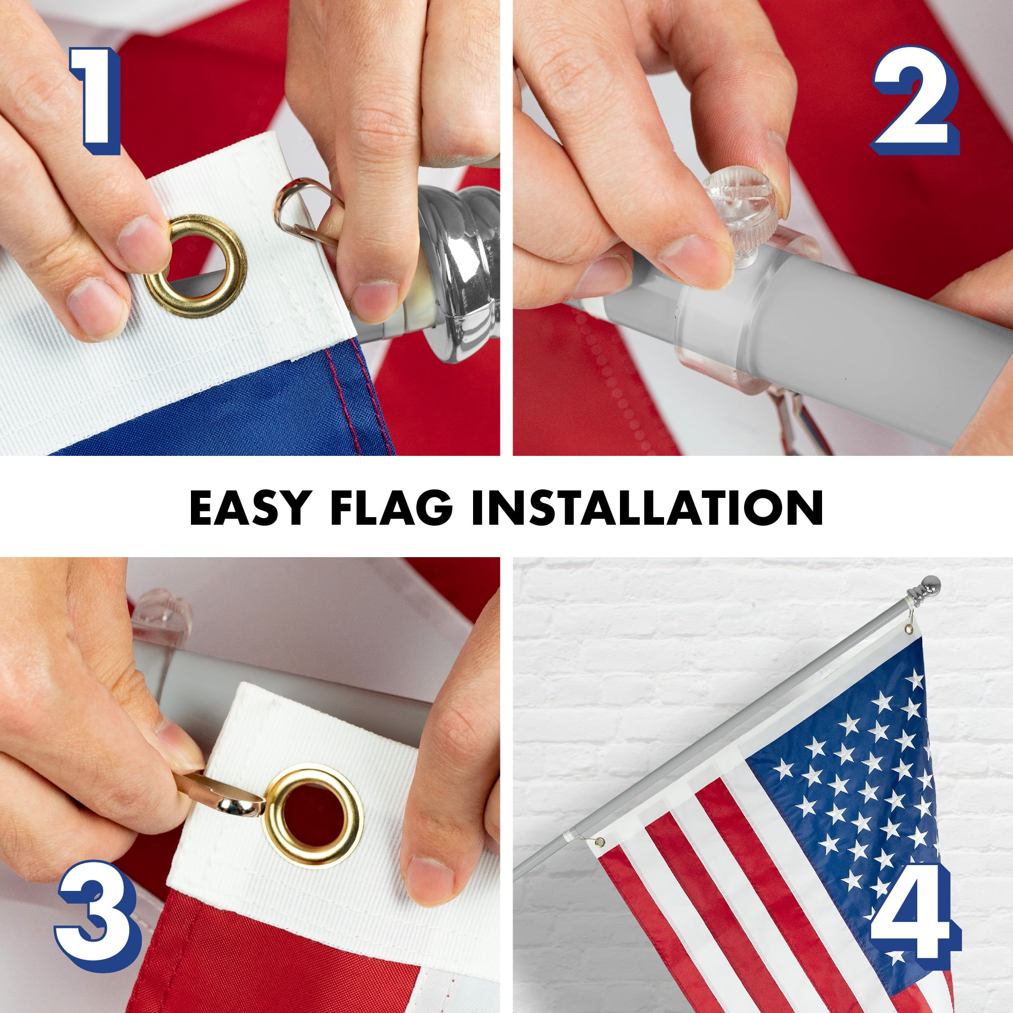 G128 - 5 Feet Tangle Free Spinning Flagpole (Silver) American Flag Brass Grommets Embroidered 2x3 ft American Flag Brass Grommets (Flag Included) Aluminum Flag Pole