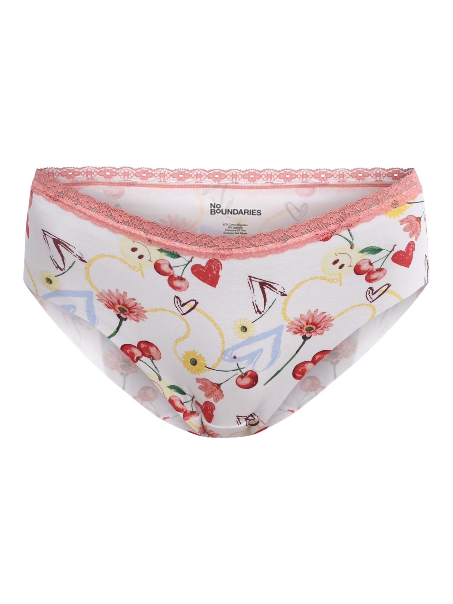 (3 pack) No Boundaries Cotton Hipster Panty with Lace, Women’s and Women’s Plus, Sizes S-XXXL