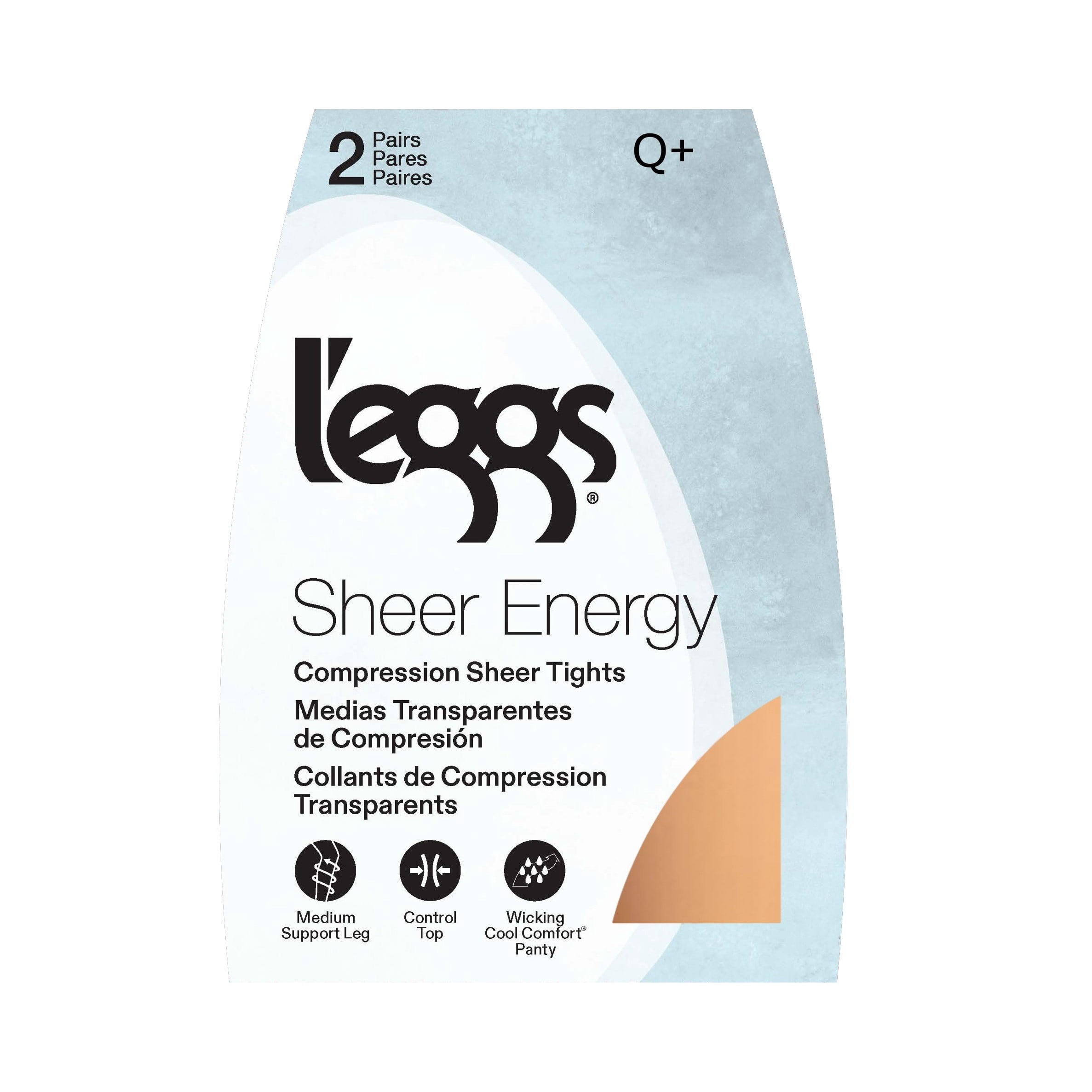 L'eggs Women's Sheer Energy Medium Leg Support Control Top Sheer Tights, 2 Pair