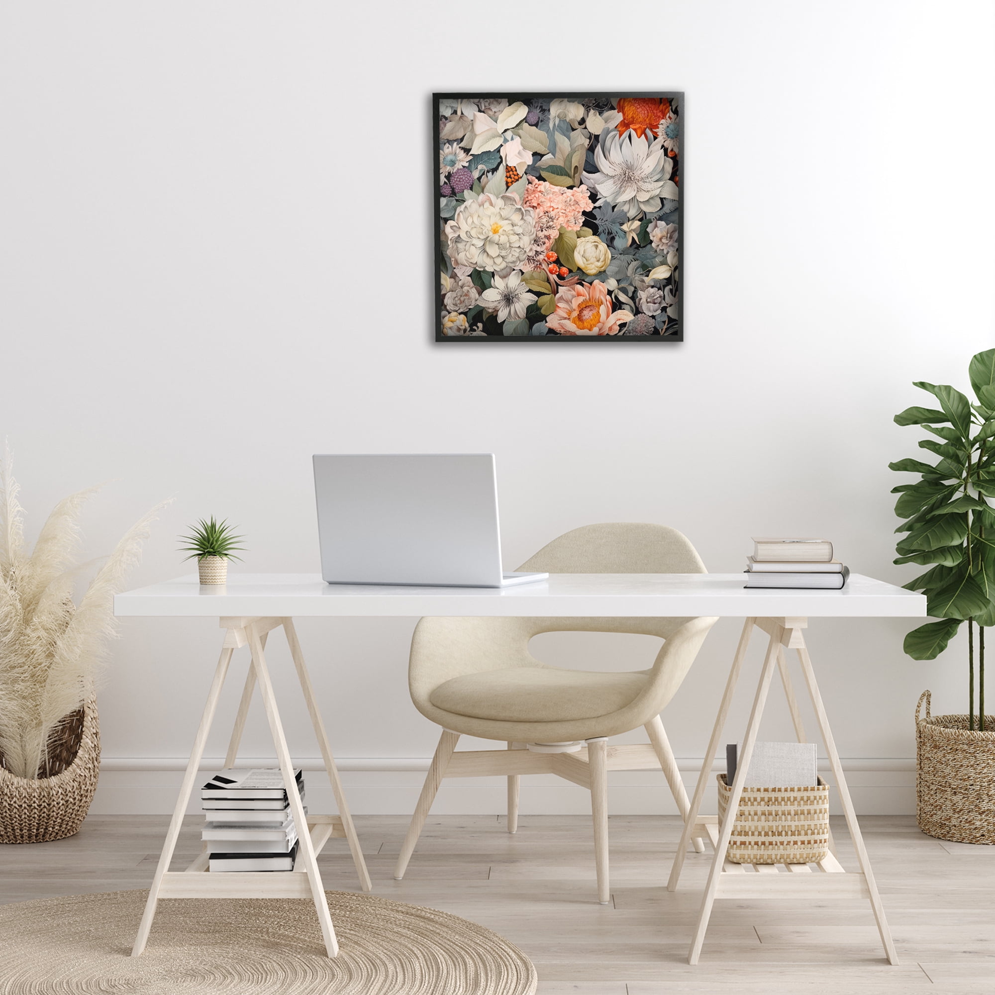 Stupell Industries Grey Mixed Botanicals Botanical & Floral Painting Black Framed Art Print Wall Art, 24 x 24