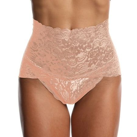 Womens Boy Shorts Underwear Lace Mesh Transparent High Waist Panty Beige XXXL