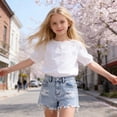 thumbnail image 3 of LRen Girls Shorts Size 10-12 Girls Jean Shorts Y2K Vintage Mid Waist Straight Leg Denim Shorts Baggy Cute Summer Y2K Streetwear, 3 of 10