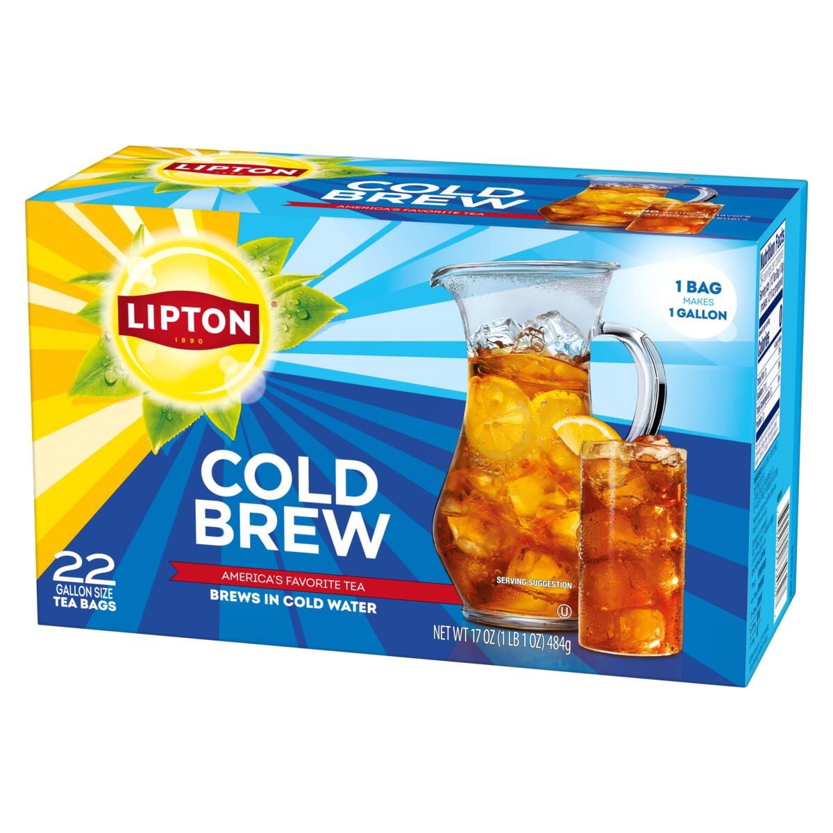 Lipton Cold Brew Iced Tea Bags, Gallon Size Black Tea, Zero Calories, No Boiling Needed, 22 Count Boxes, Pack of 2, 44 Total Tea Bags