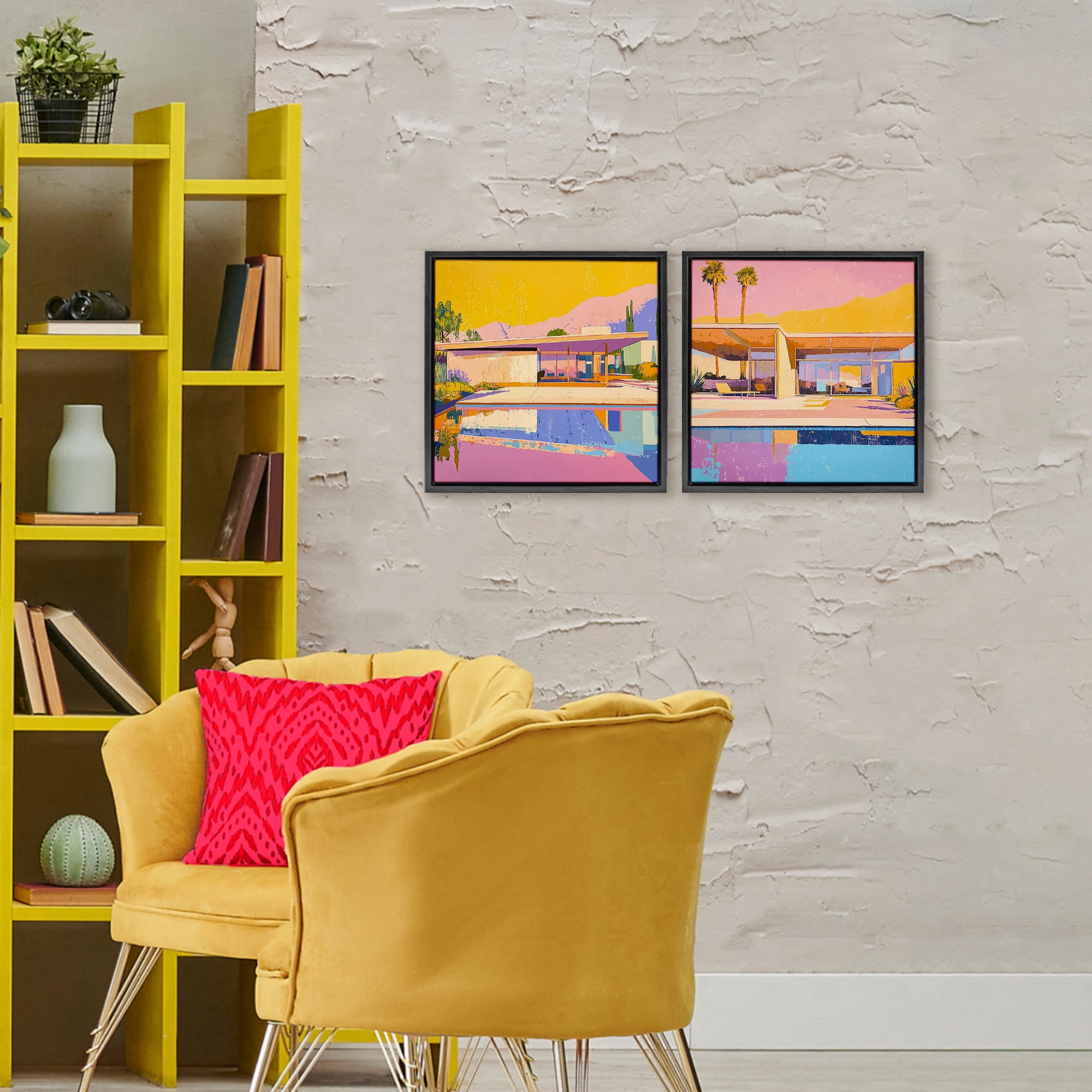 Stupell Industries Case Study Villa 2 Piece Black Framed Floater Canvas Set, design by Walker Noble