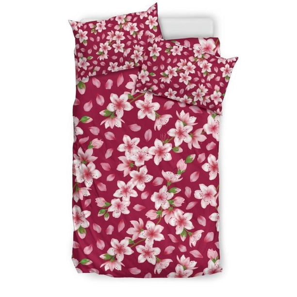 Juego de cama con estampado de flores de cerezo Cb06