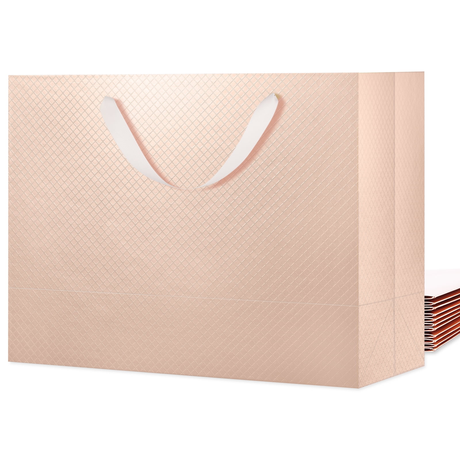 PACKHOME 12 Large Gift Bags with Handles 16x6x12 Inches Bridesmaid Proposal Gift Bags, Rose Gold
