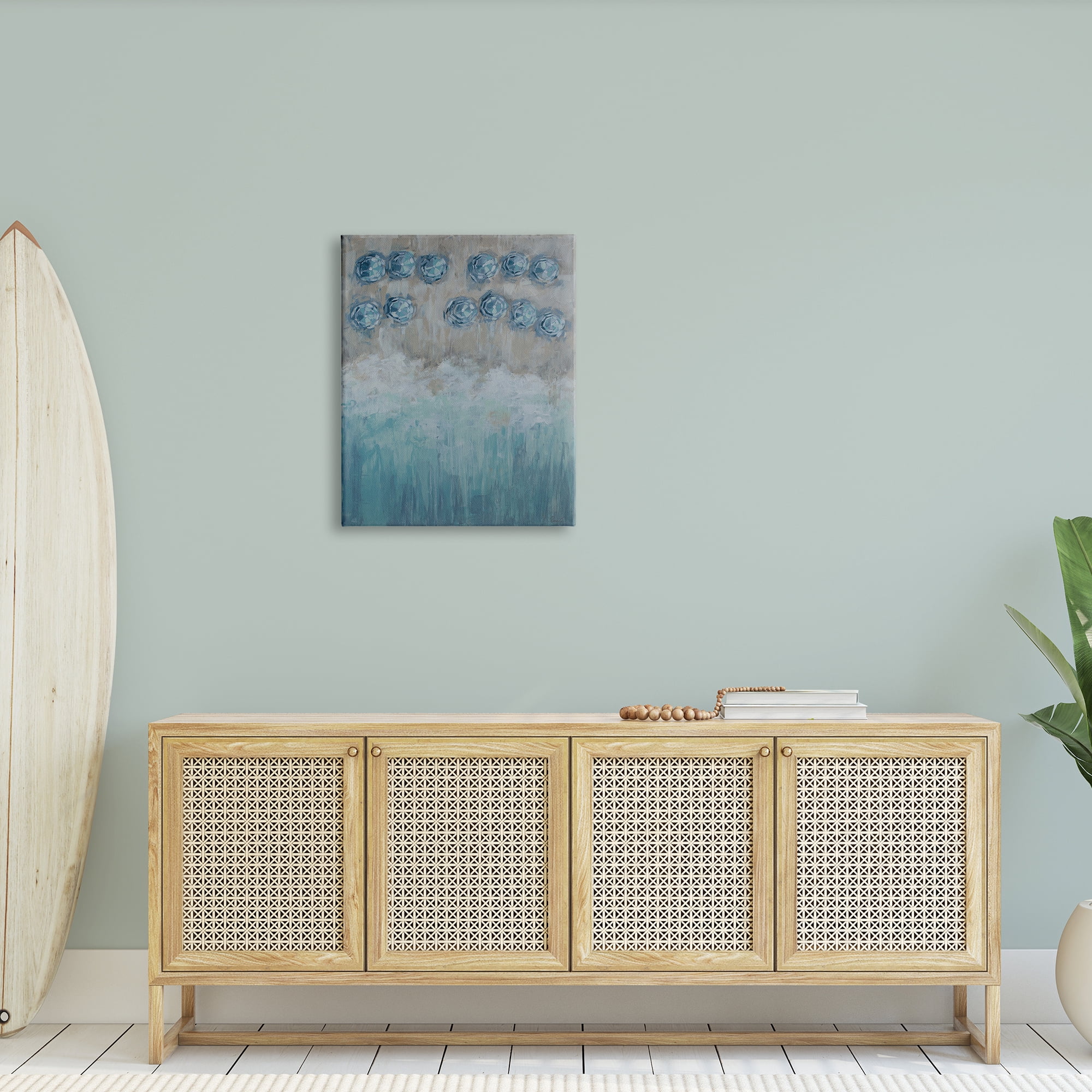 Stupell Industries Abstract Blue Umbrella Ocean Coast Rustic Beach Painting, 24 x 30,Design by Reesa Qualia
