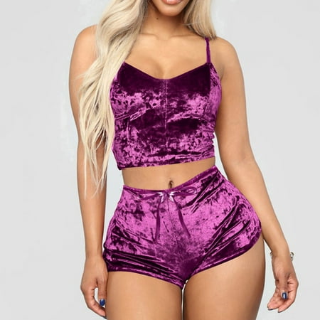 

Yuwegr Strap Pajama Sets Cami Top and Shorts Loungewear Women s Sleepwear Pajamas Satin Sleeveless Two Piece Sleepwear Soft Purple XXL