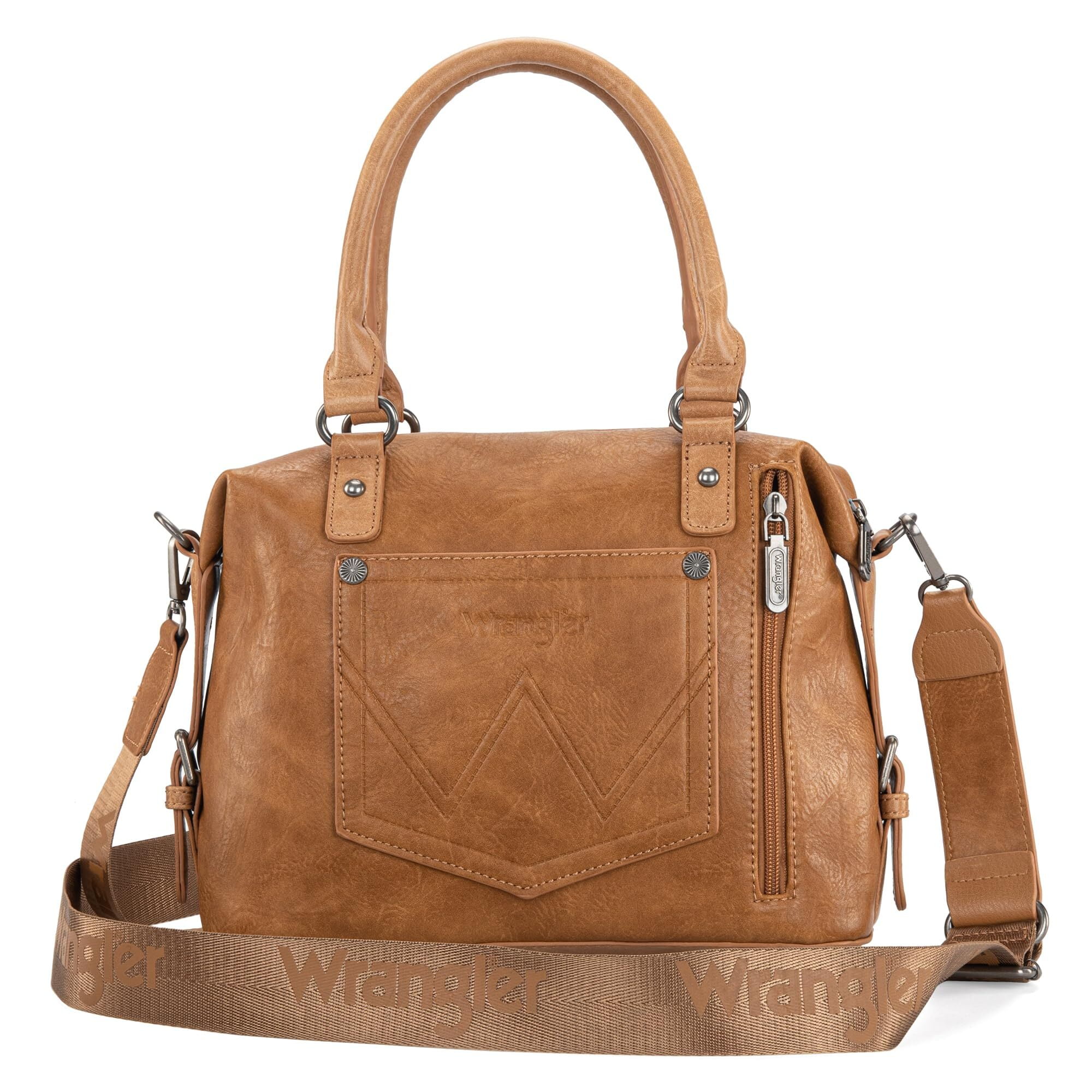 Wrangler Small Doctor Bag for Women Vintage Satchel Bag Western Handbags with Wide Strap, Light Brown