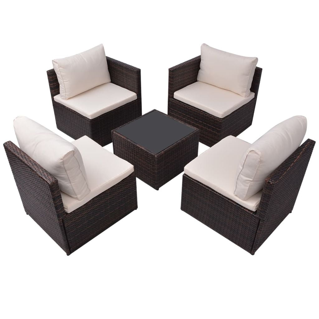 Kepooman 5 Pcs Outdoor Patio Rattan Lounge Sofa Set with Cushions & Pillows, Brown Kepooman 5 Pcs Outdoor Patio Rattan Lounge Sofa Set with Cushions & Pillows, Brown