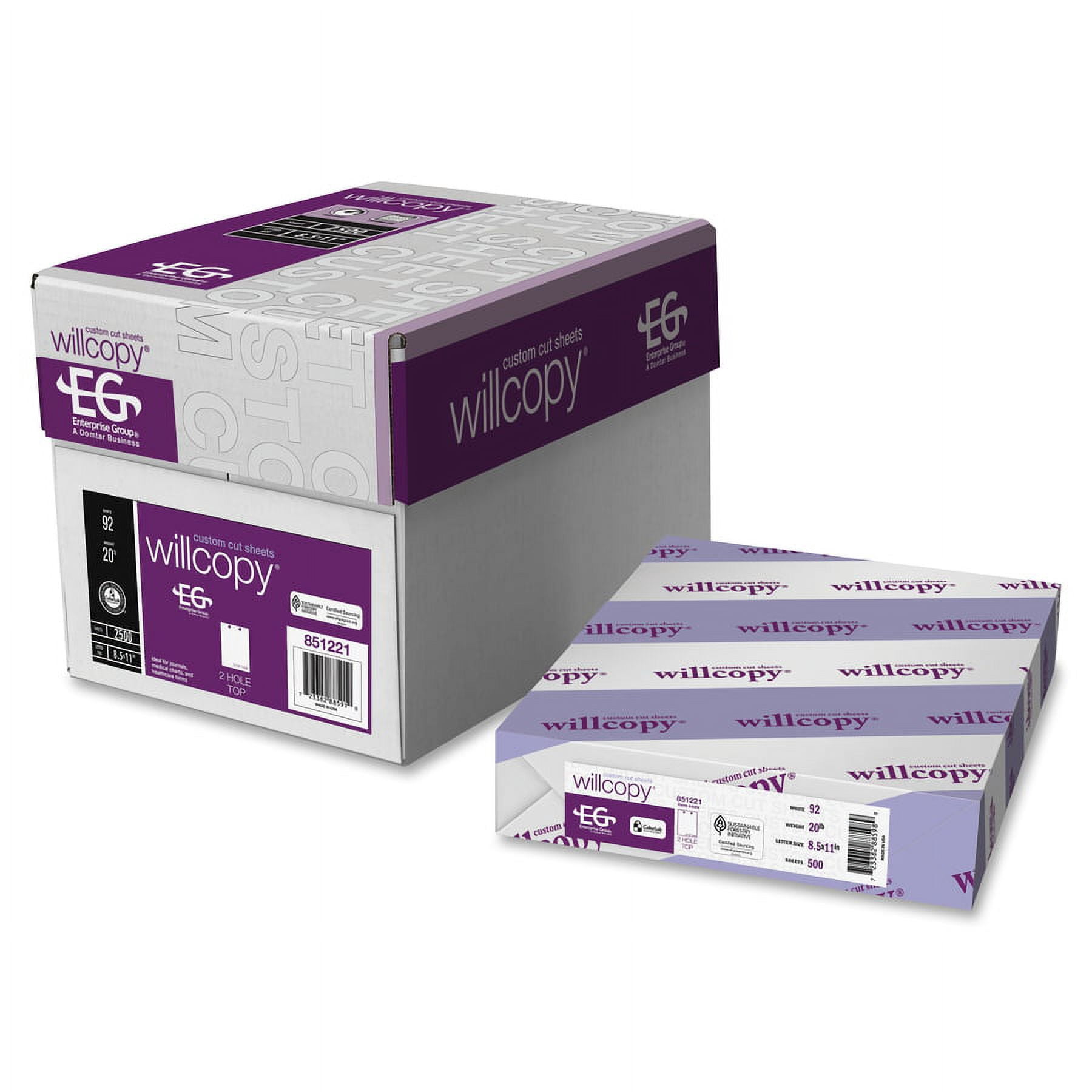 Custom Cut-Sheet Copy Paper 92 Bright, 2-Hole, 20lb, 8.5 x 11, White, 500 Sheets/Ream, 5 Reams/Carton
