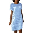 thumbnail image 5 of Dazajoo Knee Length Linen Dress for Women with Sheer Top Casual Short Sleeve Crewneck Elegant Dresses Lightweight Going Out Loungewear,Blue,XXL, 5 of 8