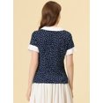 thumbnail image 4 of INSPIRE CHIC Blouse à Manches Courtes Col Contrasté pour Femmes, Pois, Saint-Valentin, Bleu Foncé L, 4 of 5