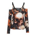 thumbnail image 5 of Blusa HUOGUO sexy de metal sin tirantes con estampado de calaveras con cuello en V para mujer, 5 of 5