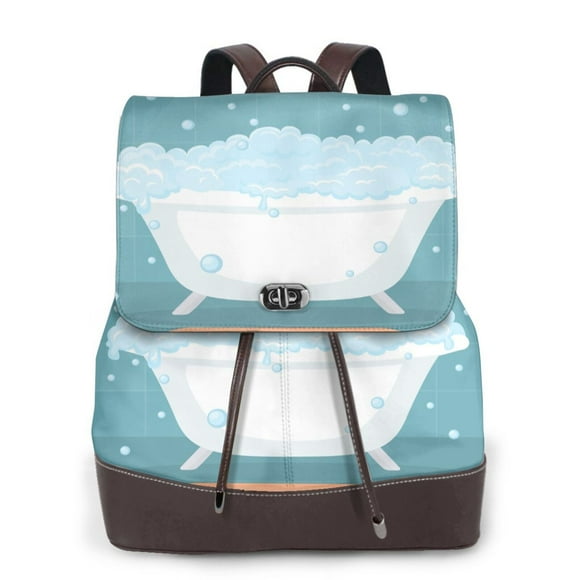 Disketp Bathtub with Soap Bubbles Mochila de Cuero para Mujer, Bolso de Espalda Antirrobo con Estilo para Viaje, Trabajo y Uso Diario
