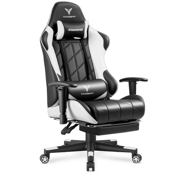 EGAMING Ergonomic Gaming Chair with Footrest and Lumbar Support, White