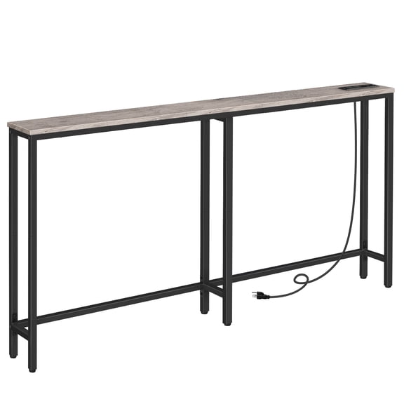 HOOBRO 63" Narrow Console Table with Charging Station,Greige