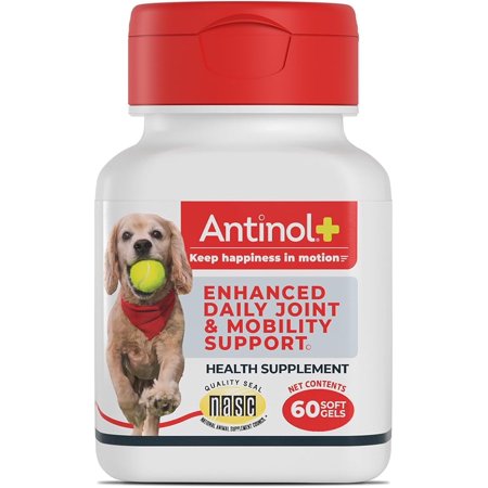 Antinol + Plus Plus, Mobility, Hip, and Joint Supplement for Dogs, Green-Lipped Mussels and Krill Oil - Dog Joint Supplement, Better and Faster Than Glucosamine and Chondroitin, 60 Soft Gels