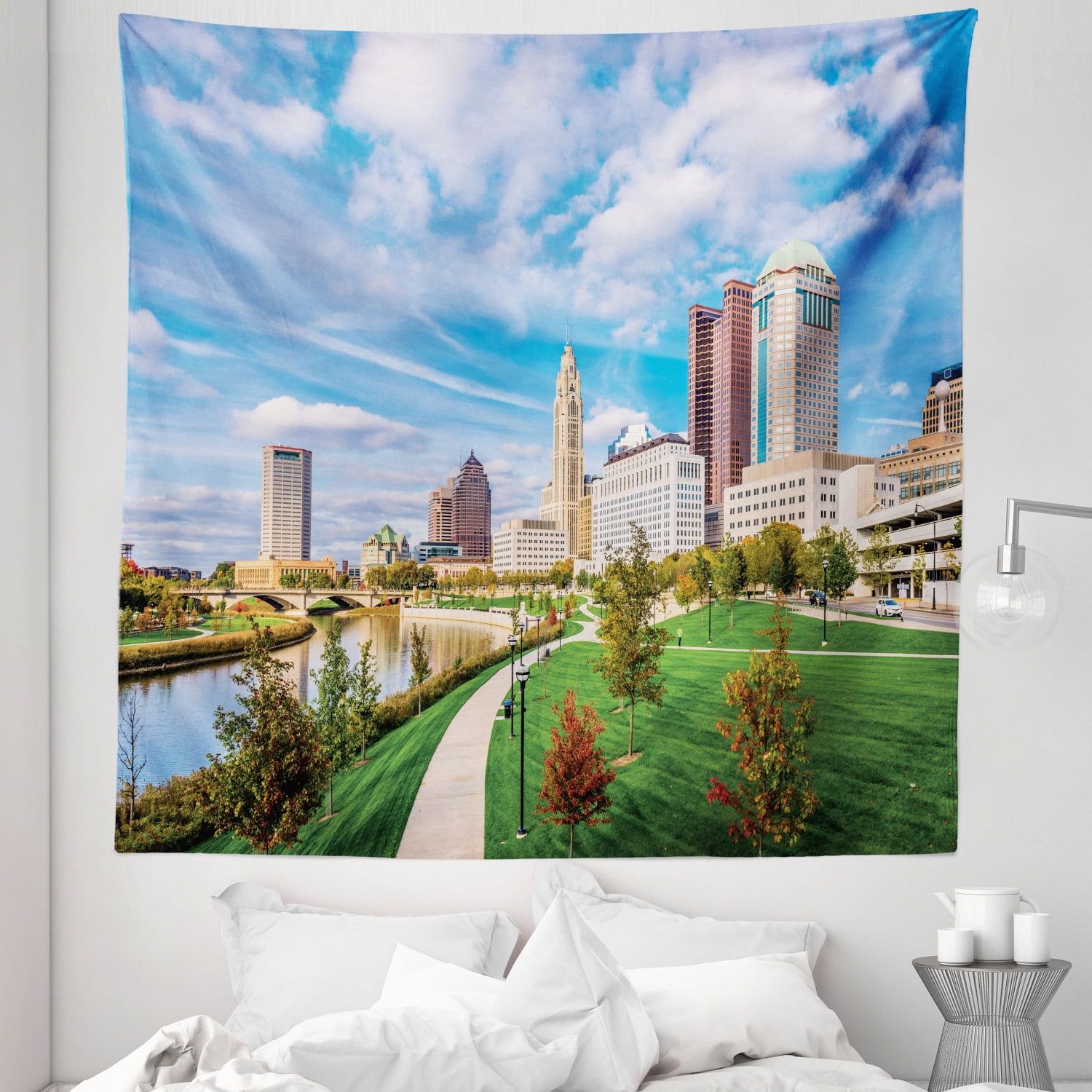 City Tapestry, Columbus Ohio USA Scioto River Scenery Grassland Park Modern  Buildings, Fabric Wall Hanging Decor for Bedroom Living Room Dorm, 5 Sizes,  Deep Sky Blue Green Beige, by Ambesonne - Walmart.com