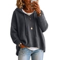thumbnail image 2 of Women's Drop Shoulder Long Sleeve Drawstring Loose Knit Hooded Pullover Sweater S, 2 of 6