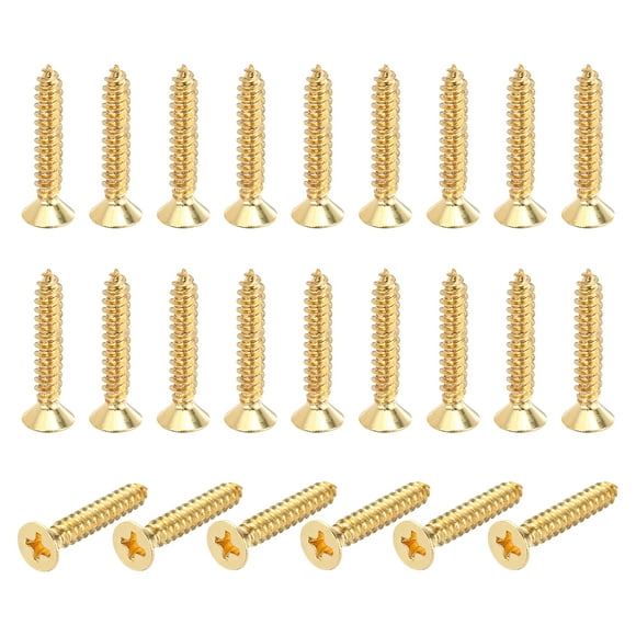 24 Pcs Brass Screws, M5 x 30mm Solid Phillips Flat Head Self-Tapping Wood Screw Fasteners for Woodworking Furniture Repair Photo Frame Drywall Home Appliances
