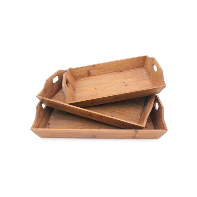 Home Roots Beddings 274448 Country Cottage Wooden Serving Tray Set, Brown - 3 Piece