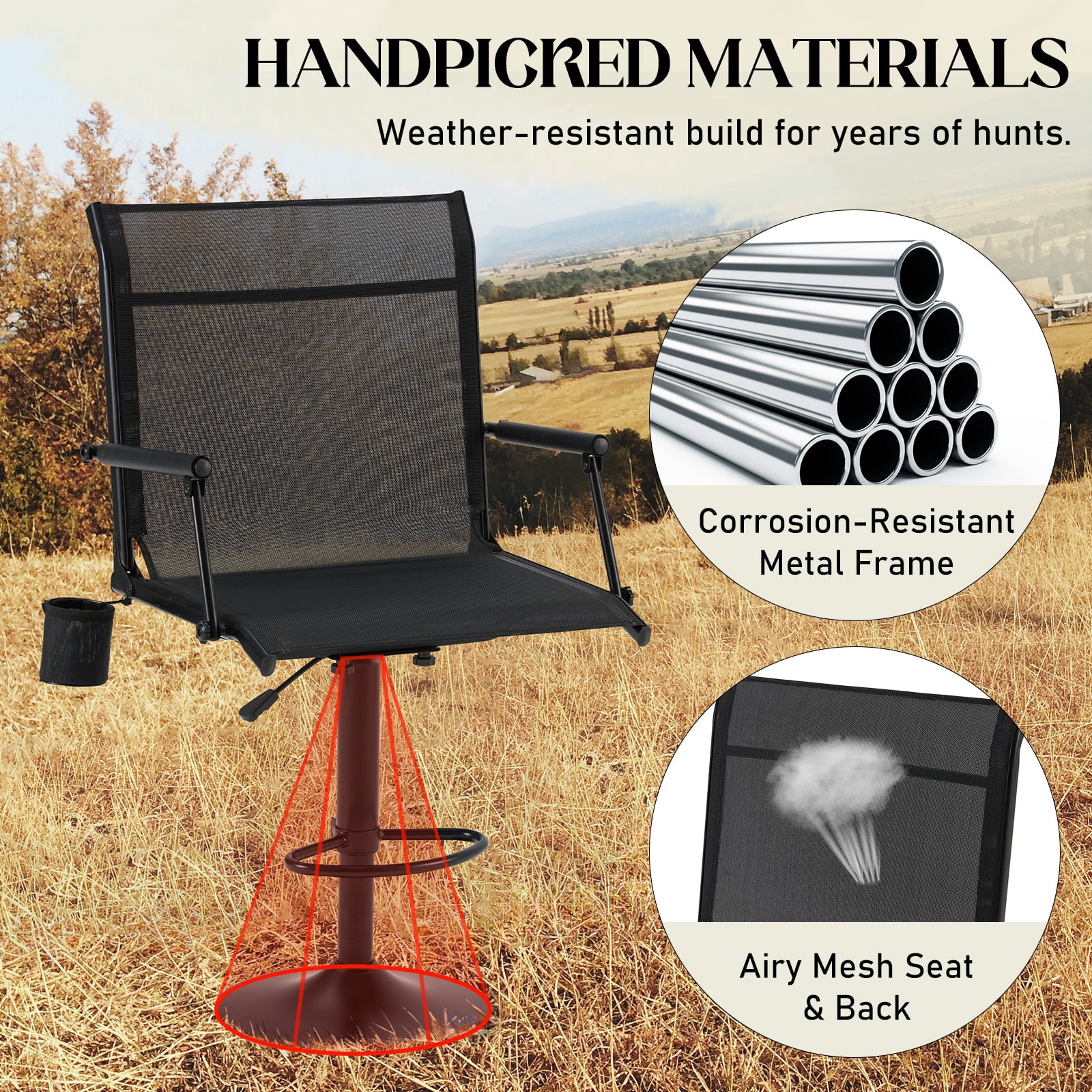 Danrelax Tall Pedestal Swivel Hunting Bar Chair, Footrest Ring, Mesh Back, Armrests