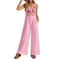 thumbnail image 5 of Floral Overalls for Women Boho Embroidered Wide Leg Cotton Linen Jumpsuits Loose Lightweight Adjustable Strap Cute Overalls, 3XL, 5 of 8
