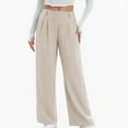thumbnail image 5 of Audhol Linen Work Pants Women, Women's Wide Leg Pants High Waisted Business Work Casual Trousers 2025 Summer Comfy Palazzo Pants with Pockets Linen Pants Women Tall Khaki M, 5 of 7