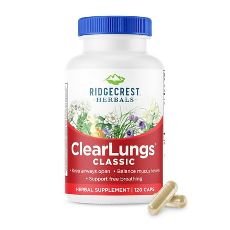 Ridgecrest Herbals ClearLungs Classic, Natural Lung and Nasal Daily Health Supplement for Bronchial, Respiratory, Immune, Sinus, and Mucus Wellness Support, Herbal Formula (120 Caps, 60 Serv)