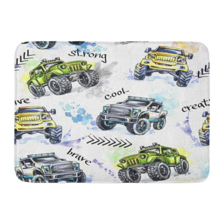 GODPOK Watercolor Cartoon Monster Trucks Colorful Extreme Sports 4X4 Vehicle SUV Off Road Lifestyle Man's Hobby Rug Doormat Bath Mat 23.6x15.7