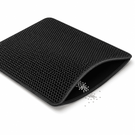 Cat Litter Mat Compact Size 23.6"x18" for Small Spaces,Upgrade Waterproof Leakproof Back Layer,Honeycomb Trapping Mat,Washable,Easy to Clean,Scatter Control Kitty Litter Matt,Black