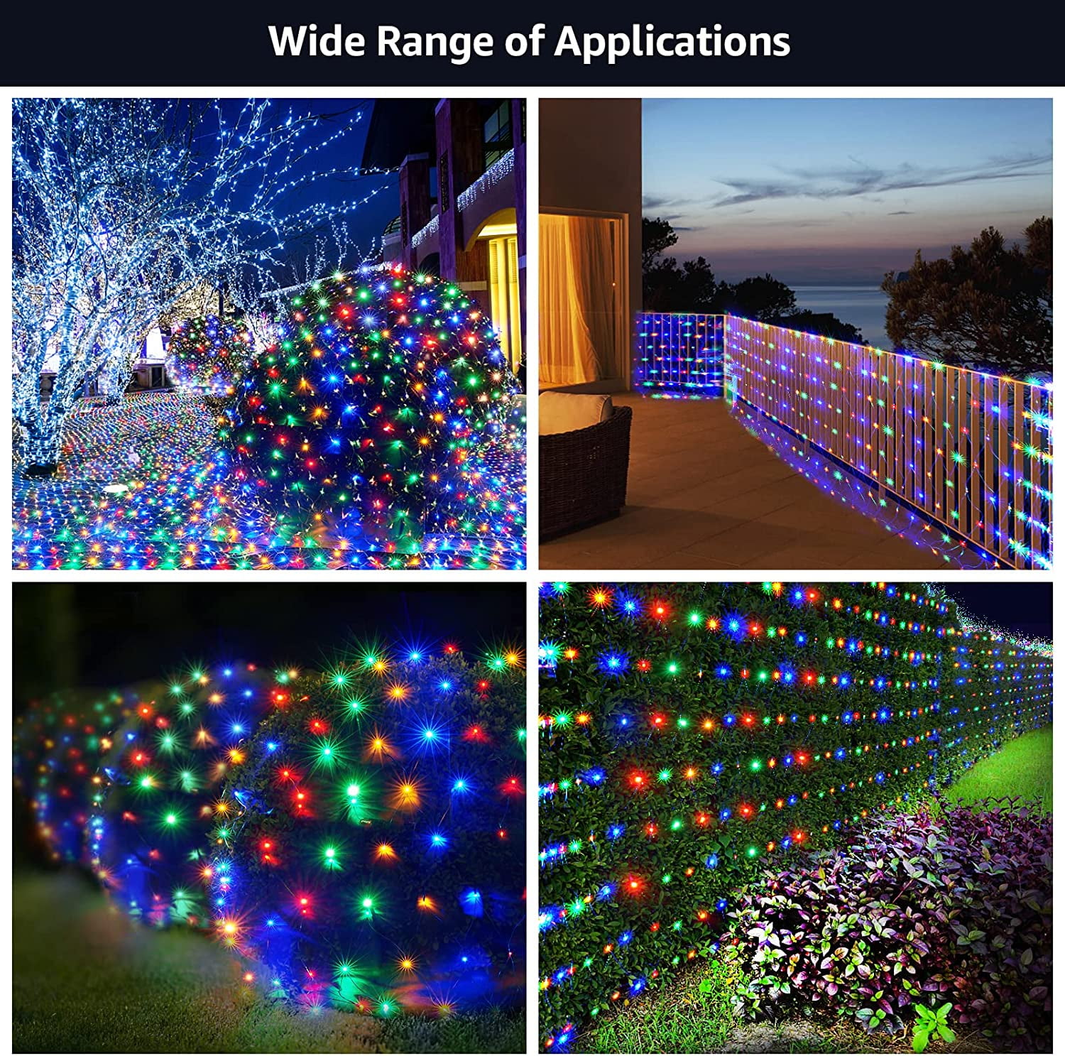 Christmas Net Lights 96 LED 5ft x 5ft Outdoor Christmas Bush Lights with 8 Modes, Connectable, Waterproof and Durable for Trees, Bushes, Christmas Decorations, Multicolor