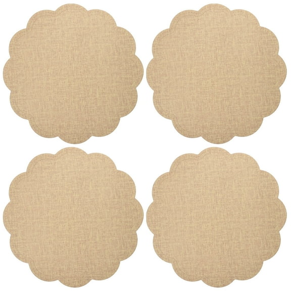 USHOBE 4Pcs Placemat For Dining Table Decor Gray Simulated Linen Anti-slip Heat-resistant Round