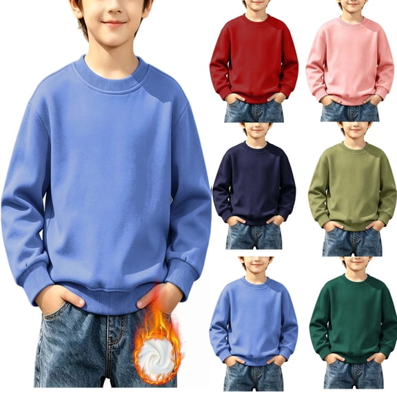 Tsivenald Cotton Boys Sweatshirt Oversized Long Sleeve Warm Sweatshirt Casual Soft Fall Winter Crew Neck Pullover Tops(3-4 Years,Blue)