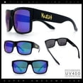 thumbnail image 2 of Mens Kush Graffiti Logo Thick Arm Rectangle Horn Rim Plastic Sunglasses Black Gold - Teal Mirror, 2 of 8