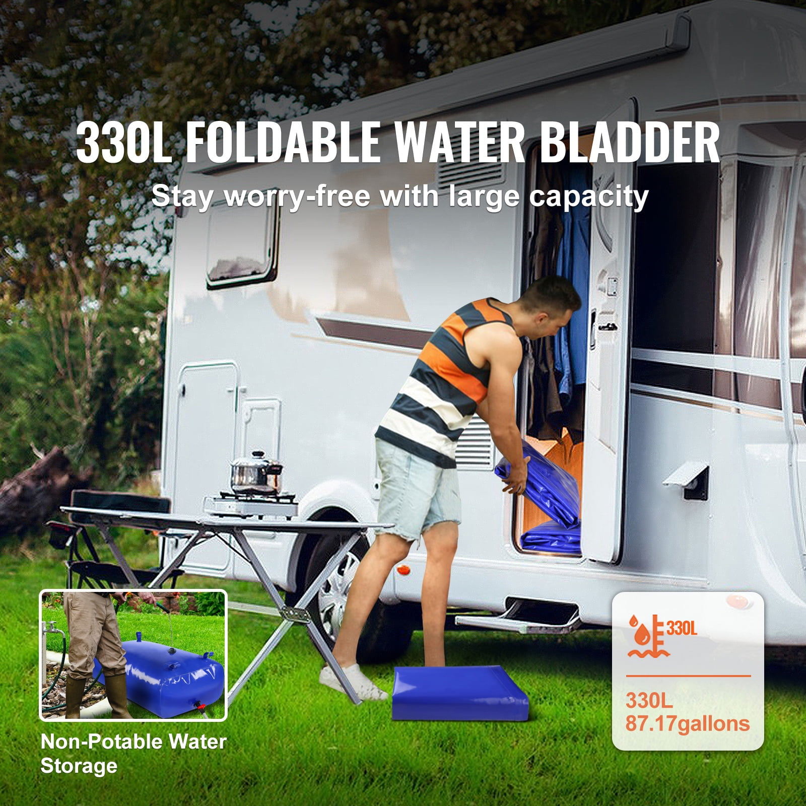 KFFKFF Water Storage Bladder 330L / 87Gallon Portable Water Tank PVC Collapsible Water Containers, RV Storage Tank, Soft Water Bag for Camping, Fire Safety, Emergency Hydration (Blue)