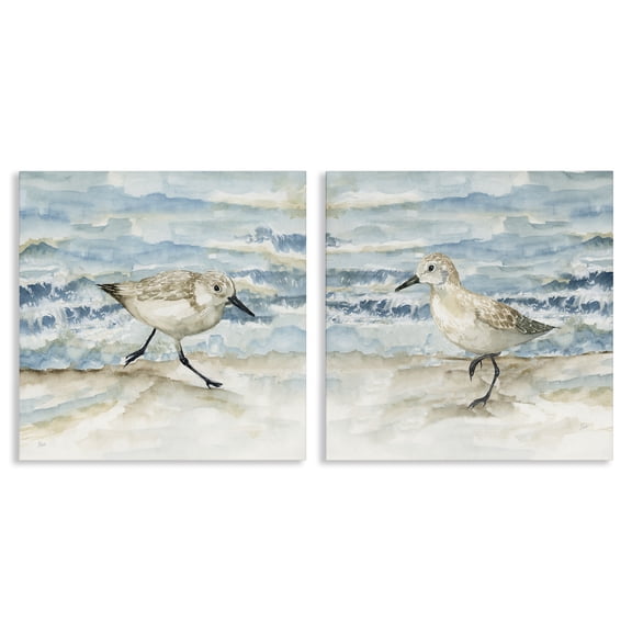 Stupell Industries Sandpipers Treading Beach Shore Animals Painting Wrapped Canvas Canvas Art Print Wall Art, 17 x 17, Set of 2