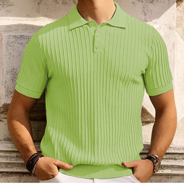 pstuiky Camisas casuales de manga corta para hombre, Blusa informal de punto con cuello vuelto, manga corta y color liso para hombre camisas casuales para hombre l