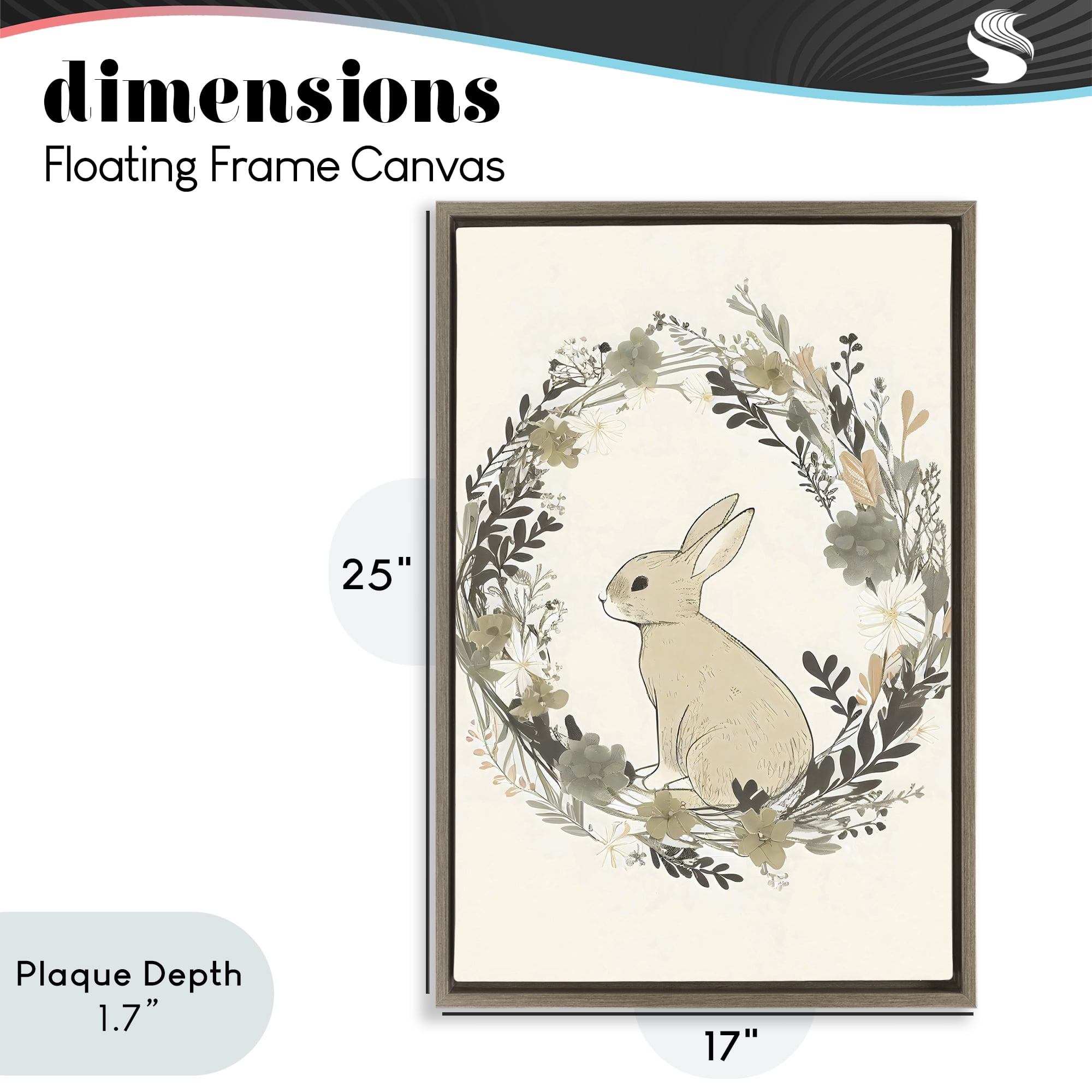 Stupell Industries Pastoral Bunny Wreath Brown Framed Floater Canvas Wall Art, design by Creative Studio