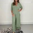 thumbnail image 2 of under $5 JINMGG Two Piece Outfits Women, 2025 Fashion Fall Women's Solid V-Neck Long Sleeve Split Top and Pants Set Green XXXXXL, 2 of 6