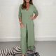 thumbnail image 1 of ICHUANYI Clearance Women's Solid V-Neck Long Sleeve Split Top And Pants Set(Green, S) ICHUANYI WER2023080802251, 1 of 6