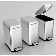 thumbnail image 1 of Basurero con Pedal 3 x 10 L, Acero inoxidable cepillado, Cubo de Basura Rectangularm con Tapa de Cierre Suave, Asa para el Transporte, Cubos interiores, acabado resistente a las huellas dactilares, 1 of 7