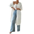 thumbnail image 2 of Women'S Casual Mid-Sleeves Button Down Shirts Solid Lapel Long Blouses Tops White L, 2 of 9