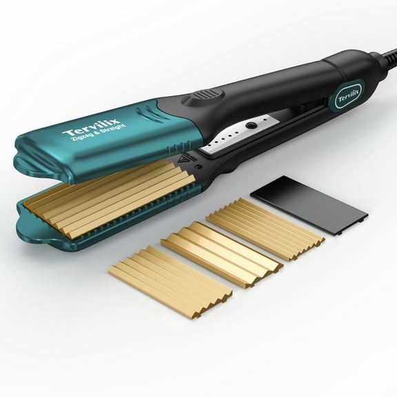 Terviiix Hair Crimper with 4 Changeable Plates, Ceramic Crimping Iron for Hair Styling, Green