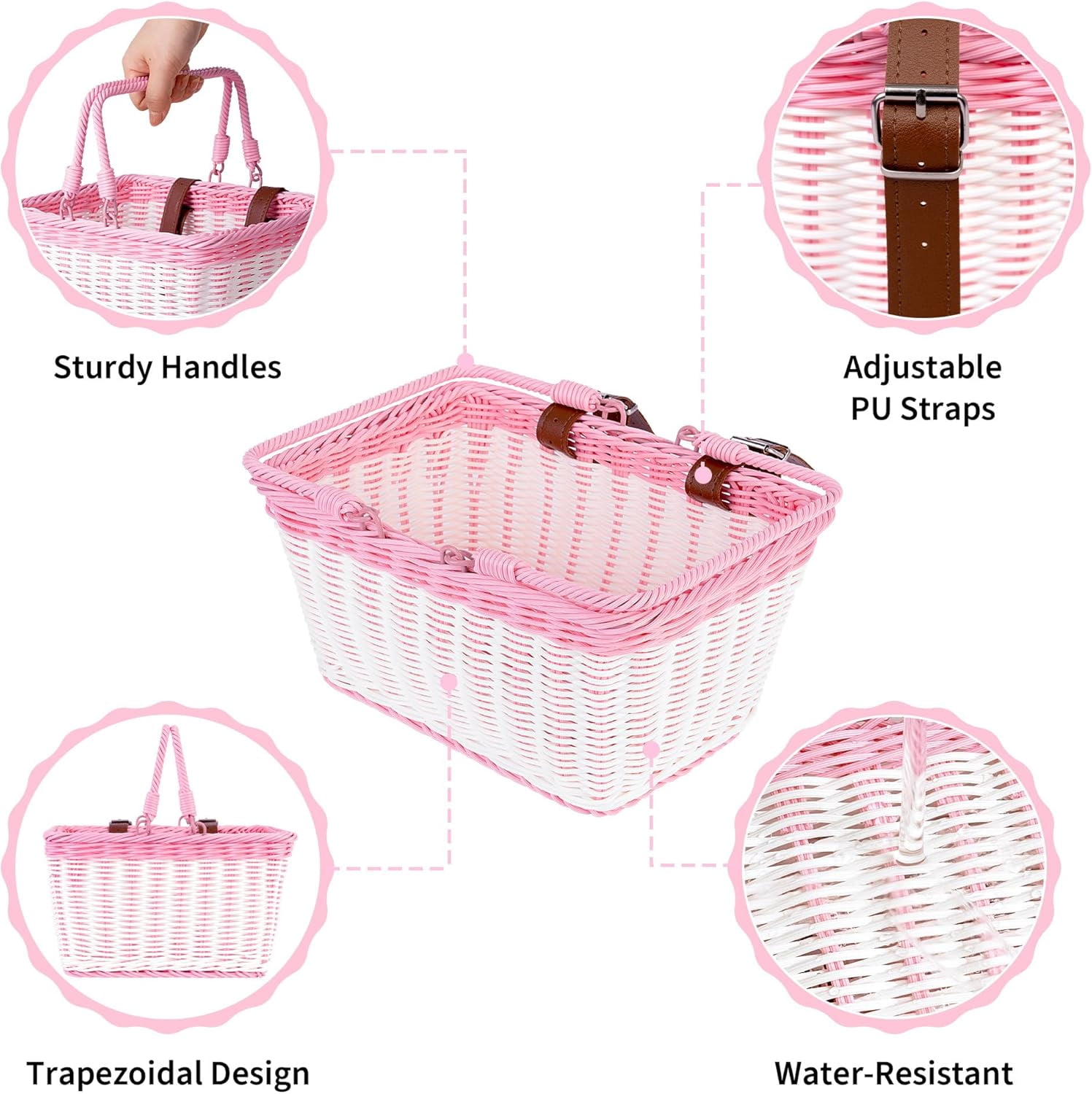 Kids Bike Basket, Front Bicycle Bike Baskets for Kids, Small Wicker Bike Basket for Boys and Girls, Small Wicker Basket for Bike, 9¾" x 7" x 6", 1-Pack