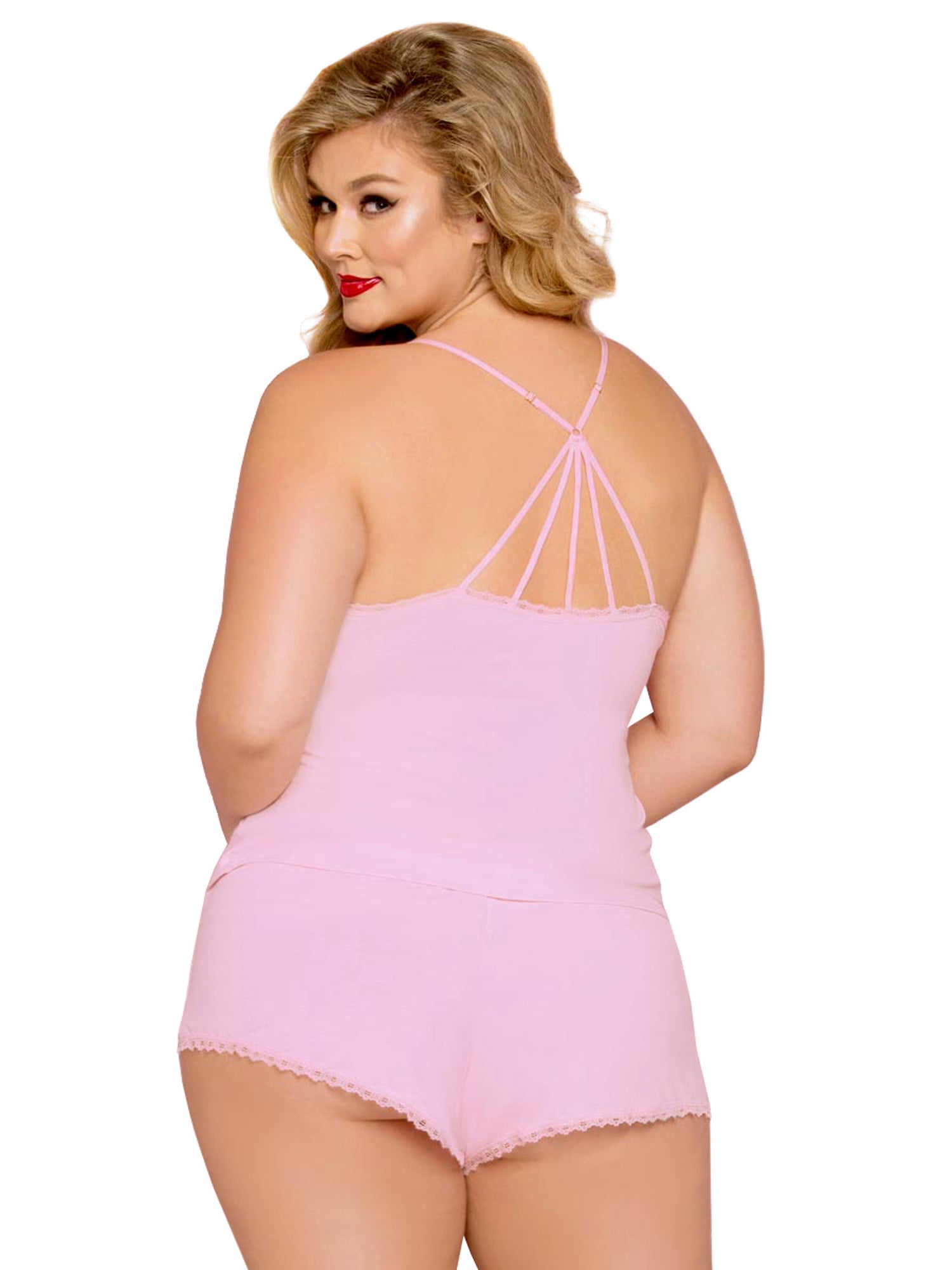 10608 Seven /'til Midnight Knit and Lace Trim Cami and Tap Short Set