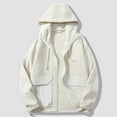 thumbnail image 2 of Timoontee Men's Fashion Jacket Comfy Long Sleeve Hooded Jacket Coat Solid Pocket Full Zip Jacket Fall Casual Fleece Clothes White XXXXL, 2 of 9