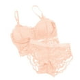 thumbnail image 2 of Elainilye Fashion Wireless Pushup Bra for Women Padded Bras with Briefs Set Comfortable Lace Breathable Bra Underwear Set,Pink, 2 of 4
